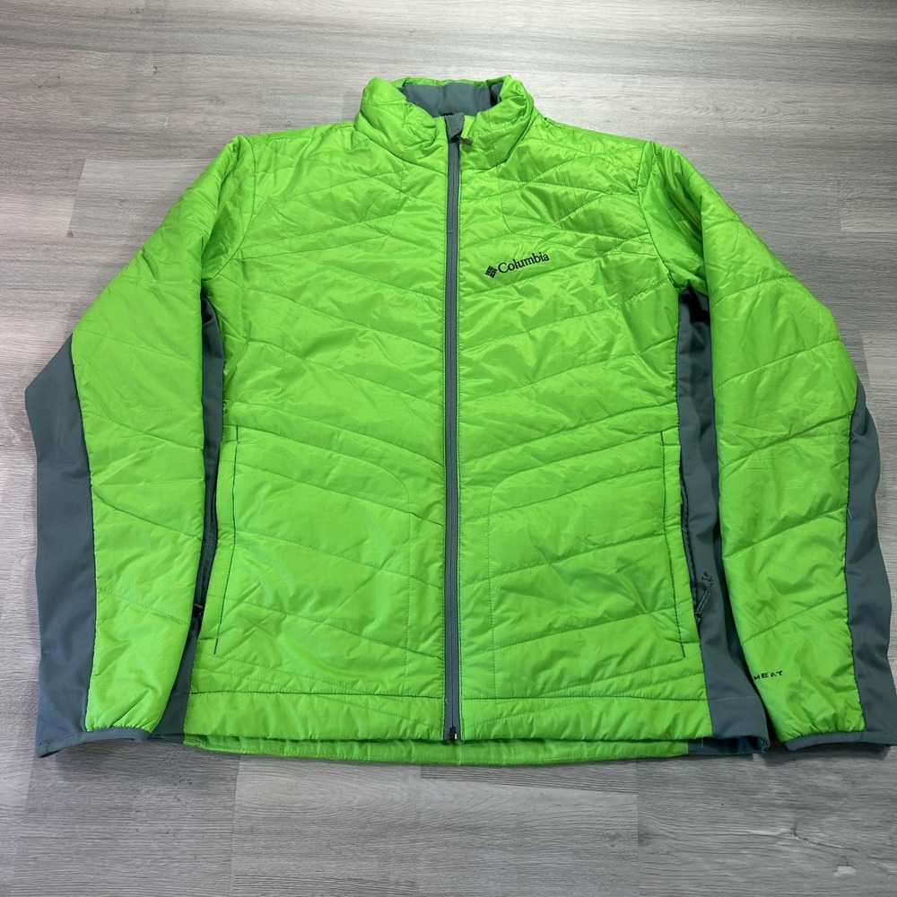 Columbia Omni-Heat Jacket Mens Large Green Full Zip Insulated Hiking Thermal